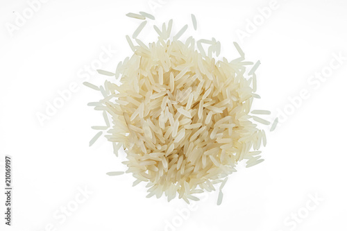 A bunch of white raw long-grain rice. Isolated on white background