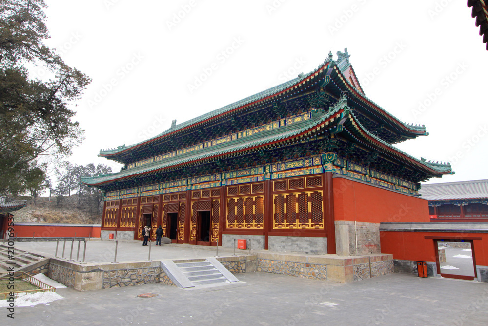 Temple architecture landscape  in the Zhengjue temple in Old summer palace ruins park, Beijing, China