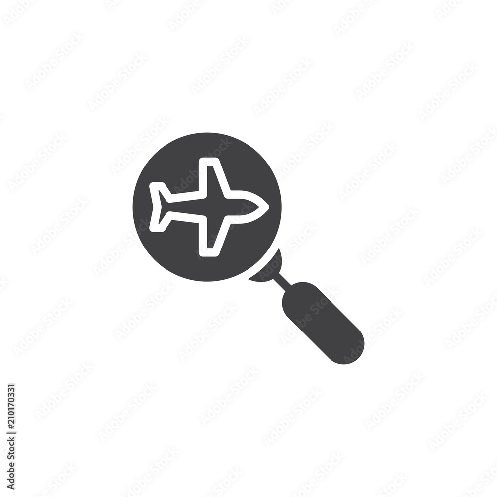Search for flights vector icon. filled flat sign for mobile concept and web design. Airplane and magnifier simple solid icon. Air tickets symbol, logo illustration. Pixel perfect vector graphics Search for flights vector icon. filled flat sign for mobile concept and web design. Airplane and magnifier simple solid icon. Air tickets symbol, logo illustration. Pixel perfect vector graphics