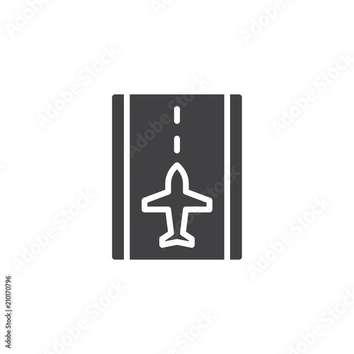 Airport runway vector icon. filled flat sign for mobile concept and web design. Runway and airplane simple solid icon. Symbol, logo illustration. Pixel perfect vector graphics