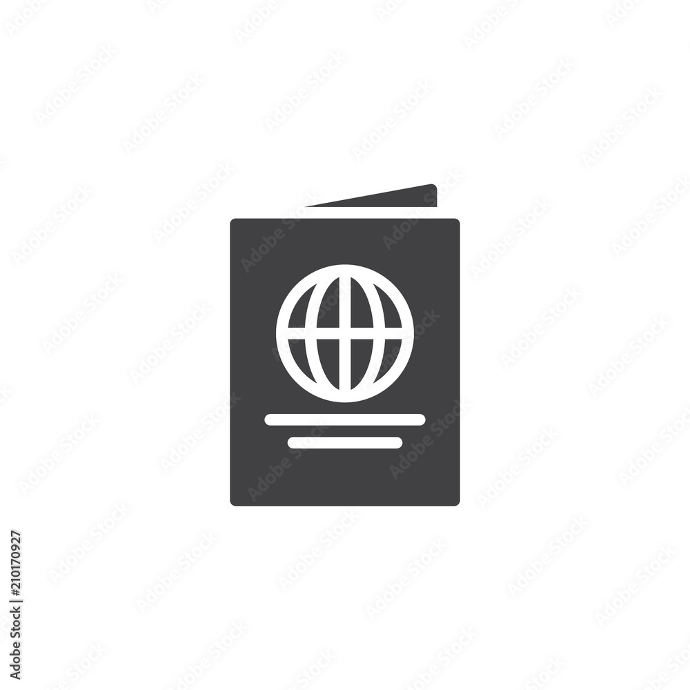 International passport vector icon. filled flat sign for mobile concept and web design. Pass document simple solid icon. Symbol, logo illustration. Pixel perfect vector graphics International passport vector icon. filled flat sign for mobile concept and web design. Pass document simple solid icon. Symbol, logo illustration. Pixel perfect vector graphics