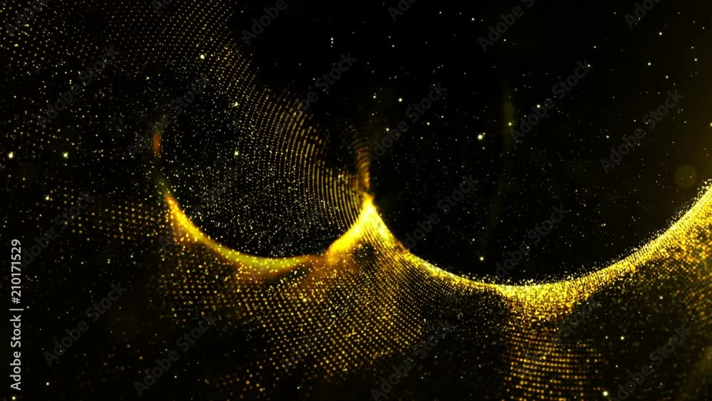 Abstract gold color wave flow digital particles motion background
