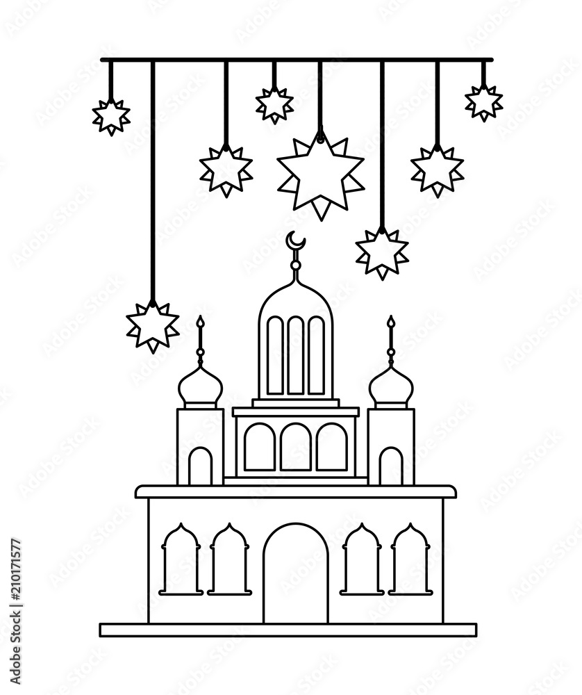 arabic castle with moon and stars hanging vector illustration design