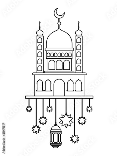 arabic castle with moon and decoration hanging vector illustration design