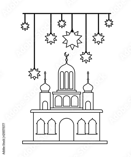 arabic castle with moon and stars hanging vector illustration design