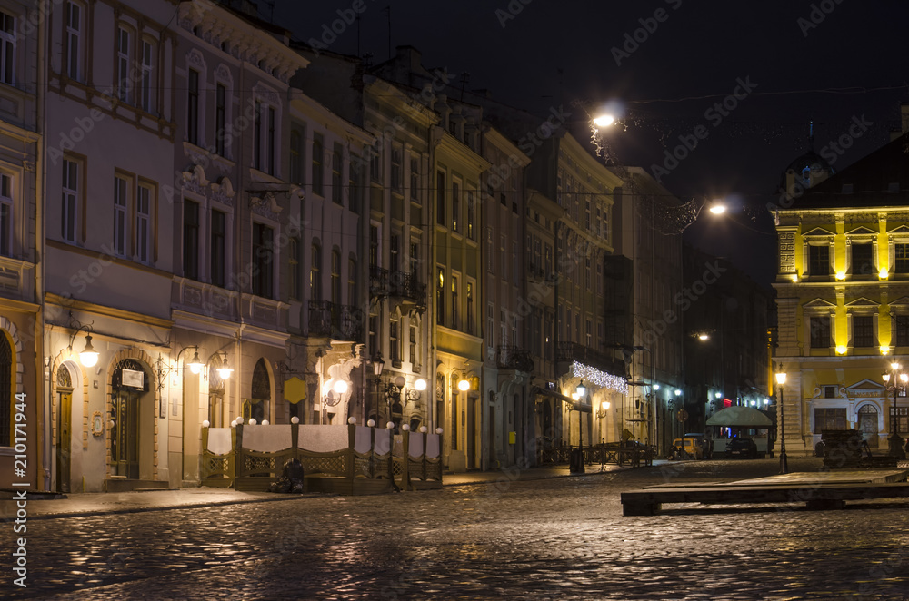 Rynok Square in Lviv (Lvov) at night