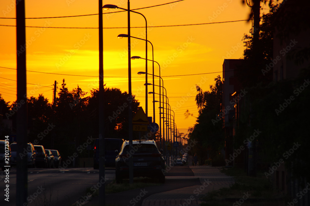 Street lamps on sunset