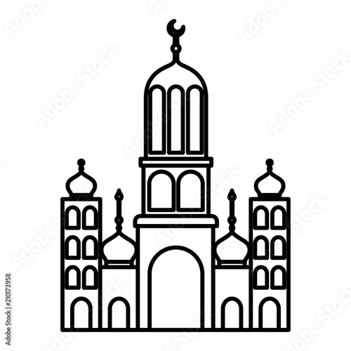 arabic castle tower with moon vector illustration design