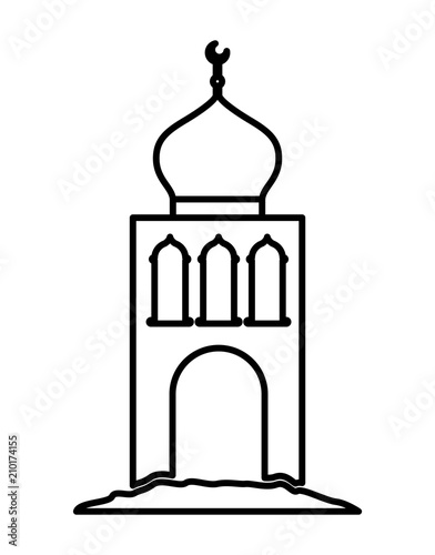 arabic castle tower with moon vector illustration design