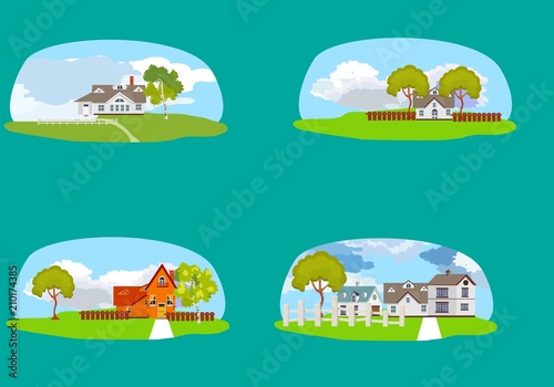 Countryside and Farmland scene icons set vector illustration  concept illustration