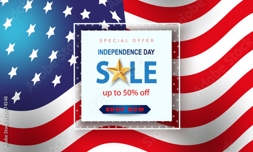 USA Independence Day Sale banner. Fourth of July celebration. Vector