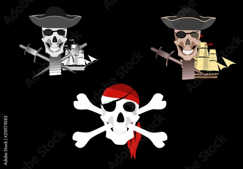 Pirate skulls collage with red bandana.