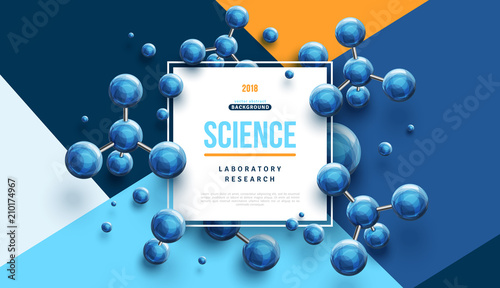 Science banner with blue molecules