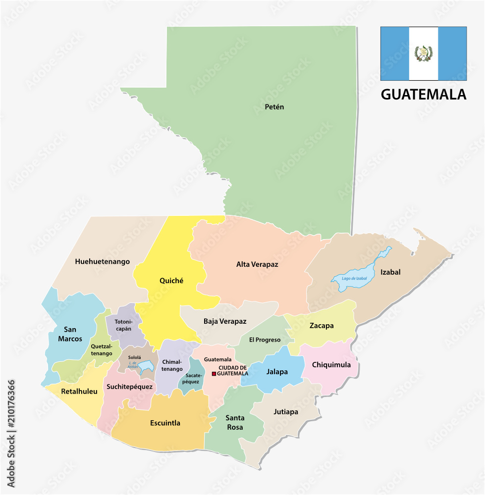 Fototapeta premium guatemala administrative and political vector map with flag