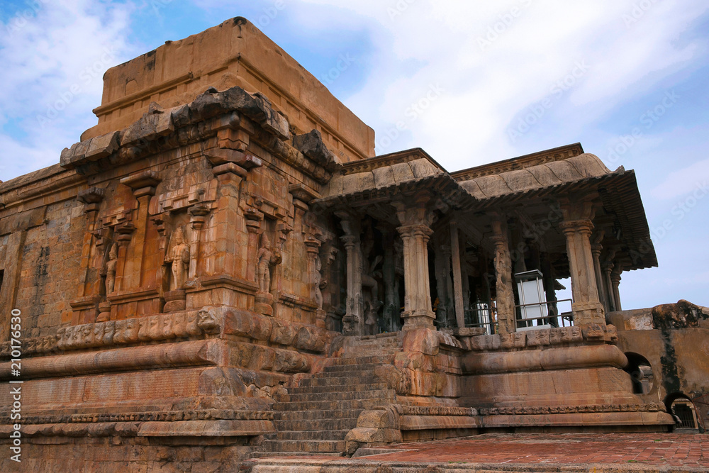 Flight of steps leading to pillared mandapa, Brihadisvara Temple, Tanjore, Tamil Nadu. View from South.