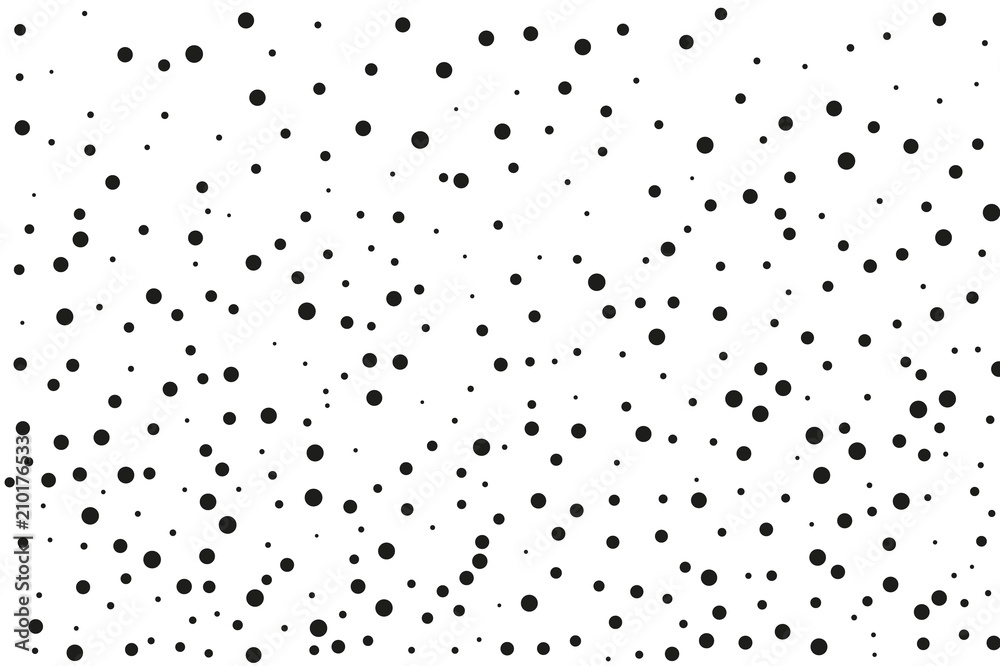 Black dots of different sizes on a white background. Abstract spray pattern. Black dots of different sizes on a white background. Abstract spray pattern.