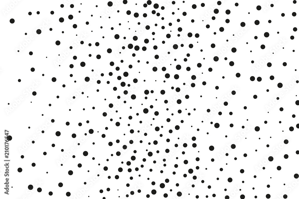 Black dots of different sizes on a white background. Abstract spray pattern. Black dots of different sizes on a white background. Abstract spray pattern.