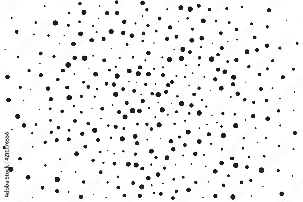 Black dots of different sizes on a white background. Abstract spray pattern. Black dots of different sizes on a white background. Abstract spray pattern.
