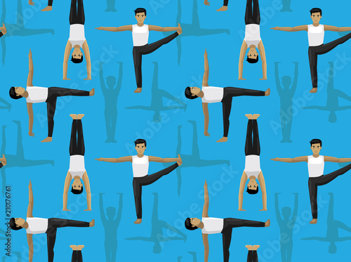Manga Yoga Man Handstand Pose Background Seamless Wallpaper