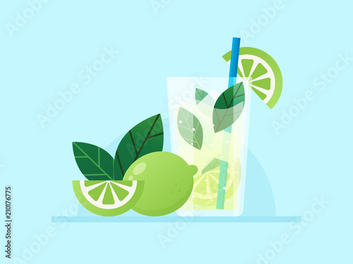 Mojito Cocktail. Flat Design Style. 