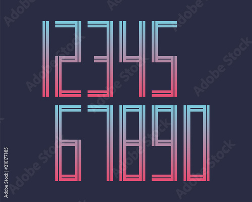 Geometric font line digital effect design numbers Space futuristic style Vector alphabet