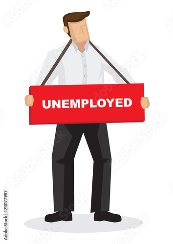 Businesss man hanging with a unemployed sign. Concept of jobless and employment problem.