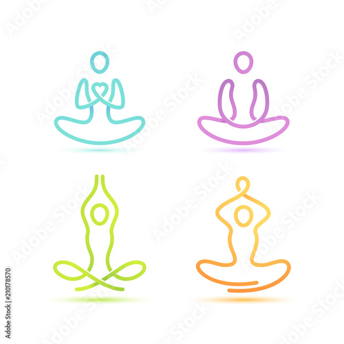 Vector set of 4 figures sitting in a lotus pose