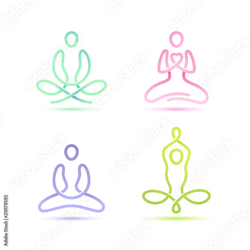 Vector set of 4 figures sitting in a lotus pose