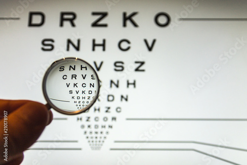 Fotografi negative concave ophthalmic lens on a blurred background of the ETDRS eye test