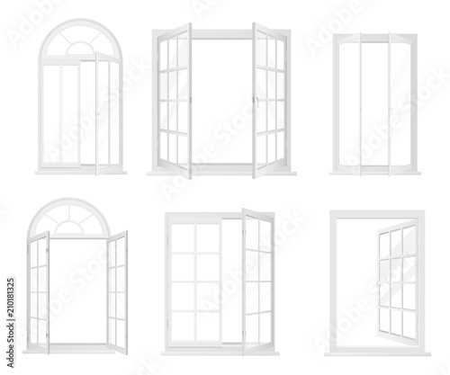 Vector set of white realistic windows isolated.
