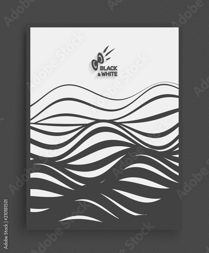 Abstract wavy background. Pattern with optical illusion. Textbook, booklet or brochure mockup. Cover design template. Futuristic vector illustration.