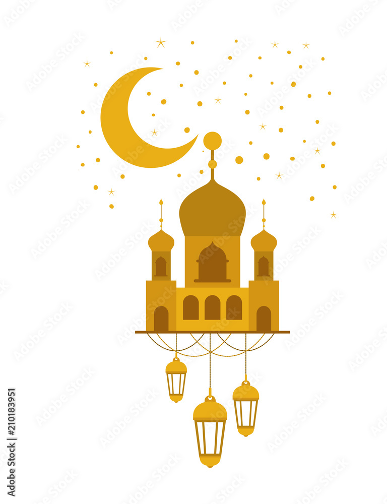 arabic castle with lamps hanging in the night vector illustration design arabic castle with lamps hanging in the night vector illustration design