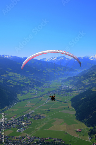 Paragliding above Zillertal in the Austrian Alps