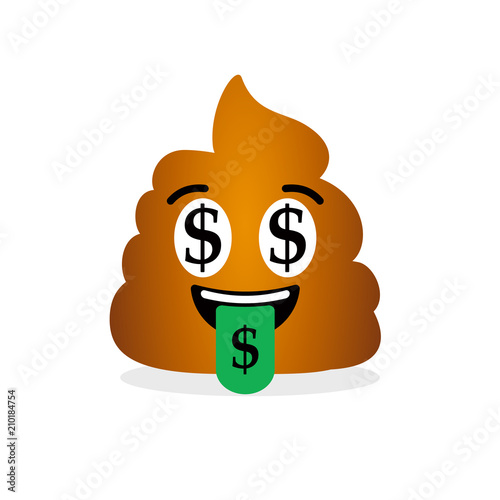 Happy and rich poop emoticon with dollar signs in eyes