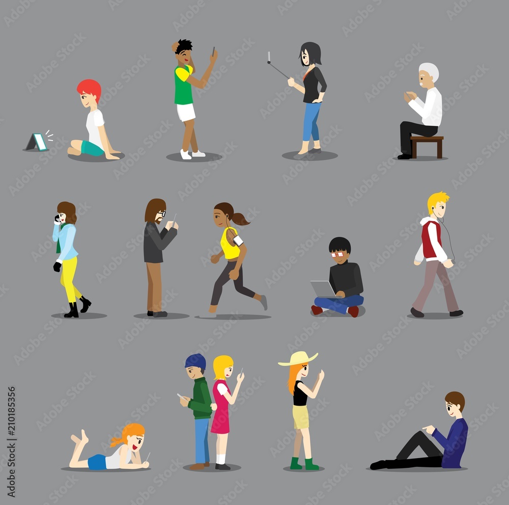 Various people poses with gadget Cartoon Vector Illustration Various people poses with gadget Cartoon Vector Illustration