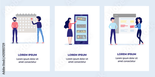 Using and customizing application vertical banners set - mobile app with user-friendly interface concept. Isolated flat vector illustration of people performing custom settings.