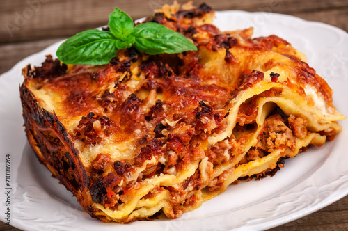 delicious meat lasagna with basil