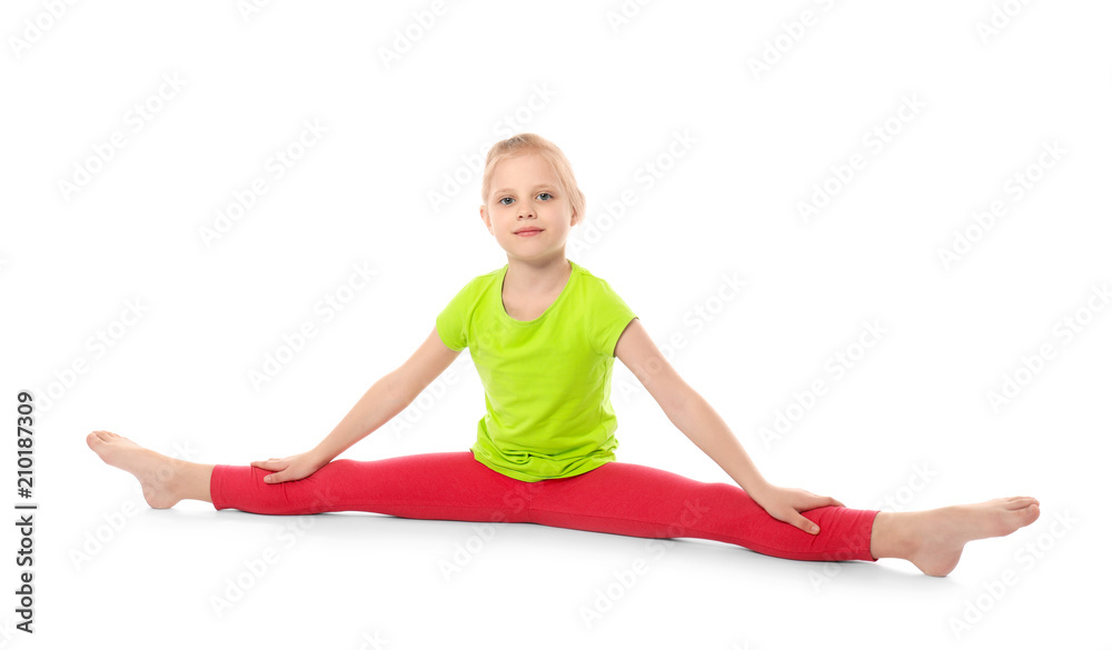 Little girl practicing yoga on white background Little girl practicing yoga on white background