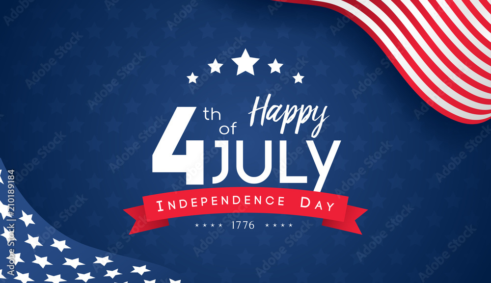 4th of July with USA flag, Independence Day Banner Vector illustration. - obrazy, fototapety, plakaty 