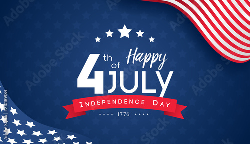 4th of July with USA flag, Independence Day Banner Vector illustration.