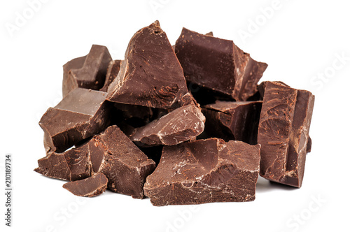 pile of delicious dark chocolate isolated on white