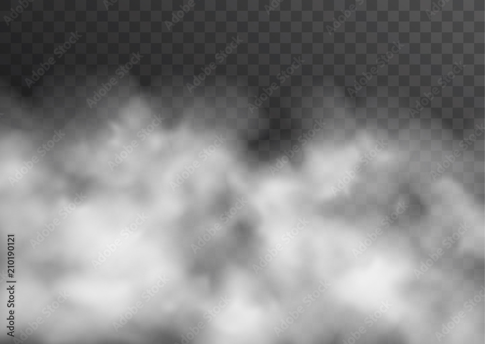 Vector realistic smoke, fog or mist transparent effect isolated on dark background
