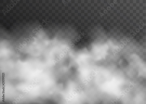 Wektor realistyczny dym, mgła lub mgła przezroczysty efekt na białym tle na ciemnym tle