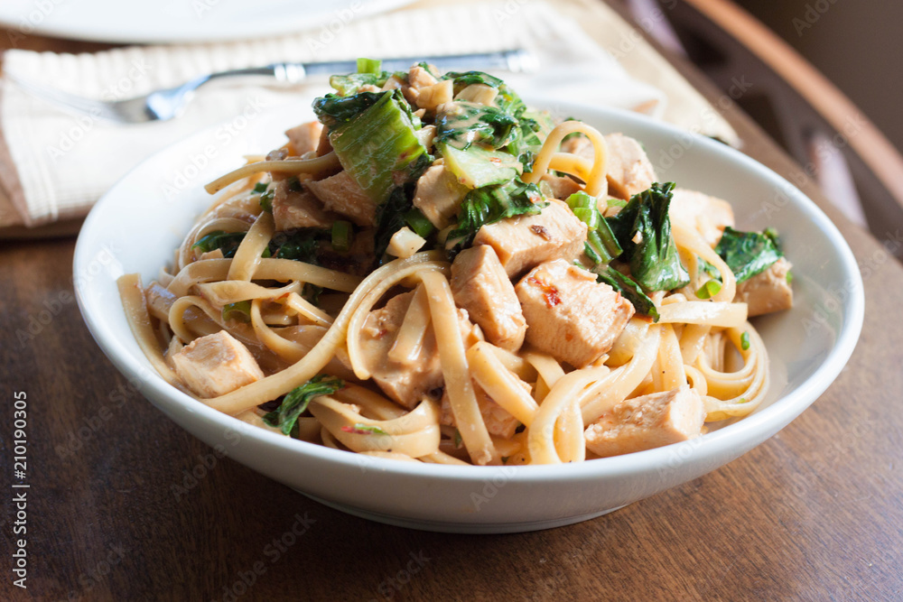Fettuccine with Chicken and Bok Choy in a Sesame Peanut Sauce Fettuccine with Chicken and Bok Choy in a Sesame Peanut Sauce
