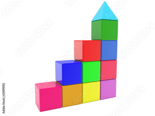 Toy cubes in various colors with roof