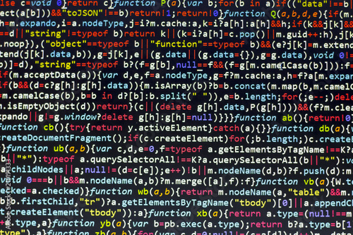 Javascript code. Computer programming source code. Abstract screen of web developer. Colorful digital technology modern background. photo