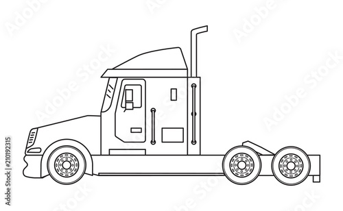 Truck on a white background without a trailer in the style of line art. Business concept