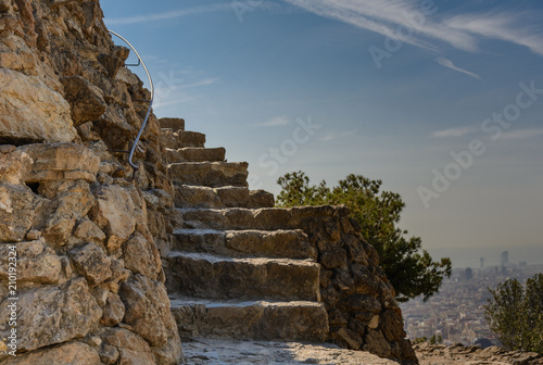 Stone stairs beside Barcelona viewpoint