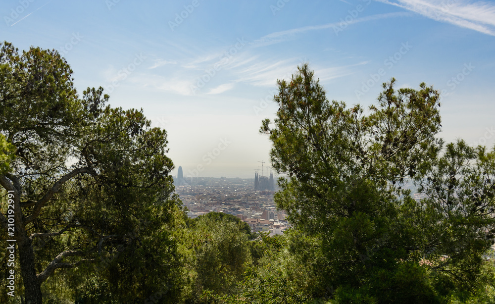 Barcelona behind various trees