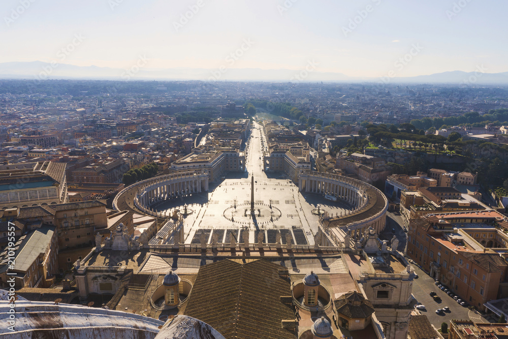 Rome city view of St Peter's Square in Vatican City high aerial view